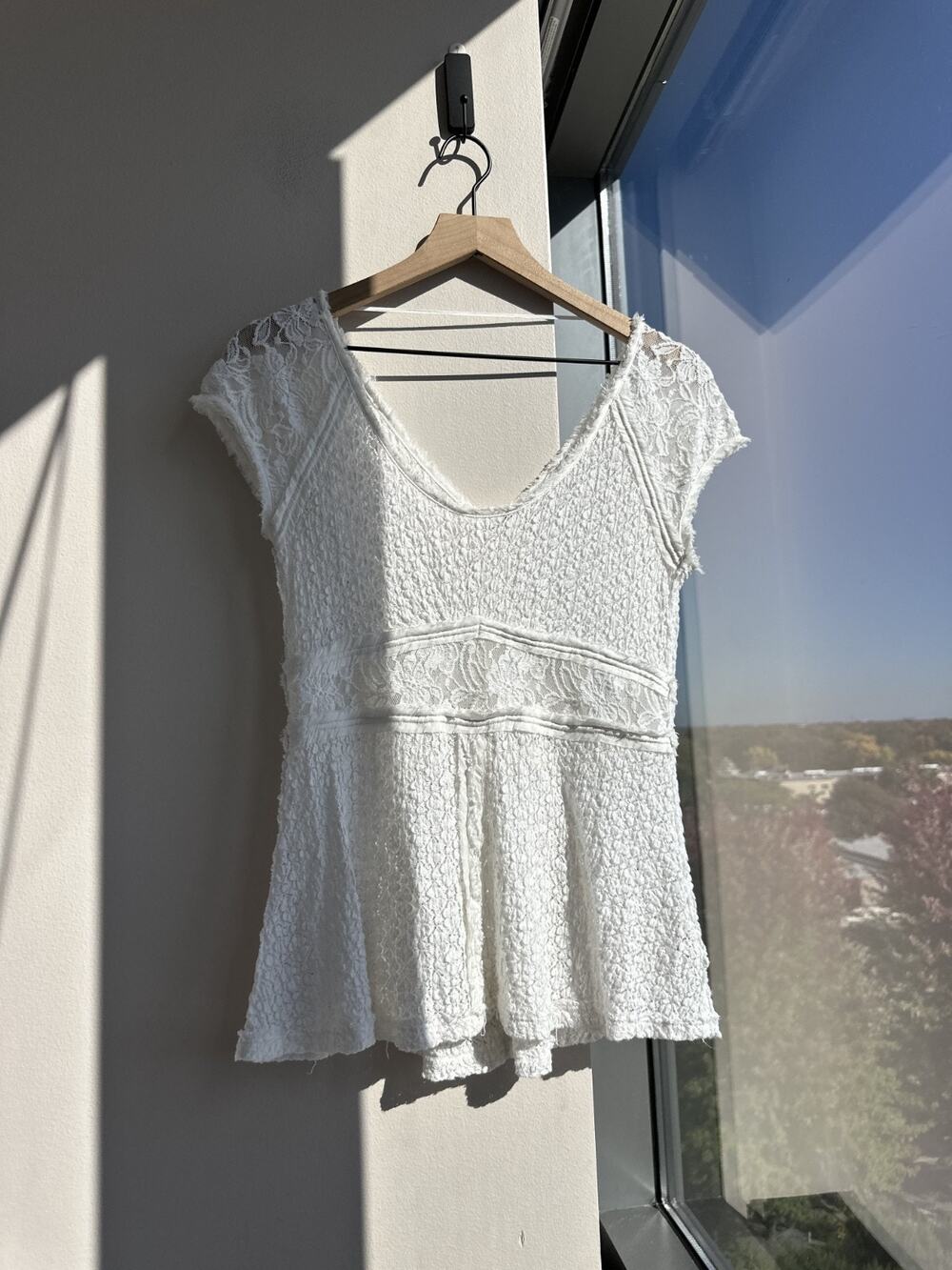 Free People Lace Corset Peplum Whimsical Boho Fairy core Cottage Core Top Sz L